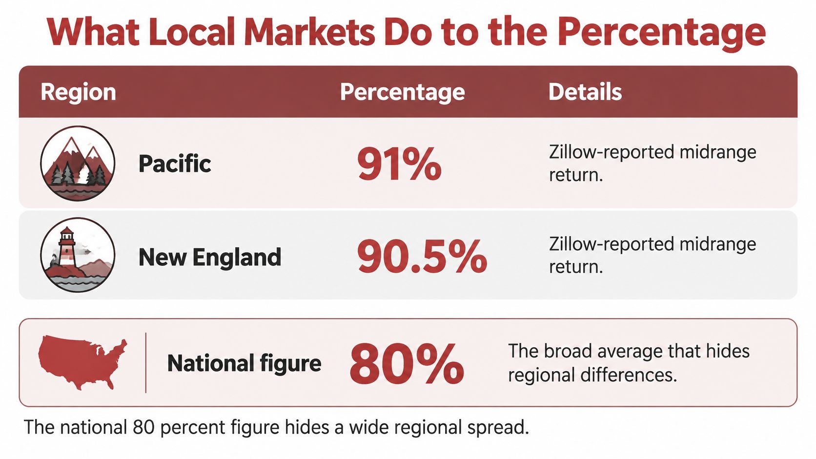 A chart comparing regional real estate return percentages against the lower national average figure.